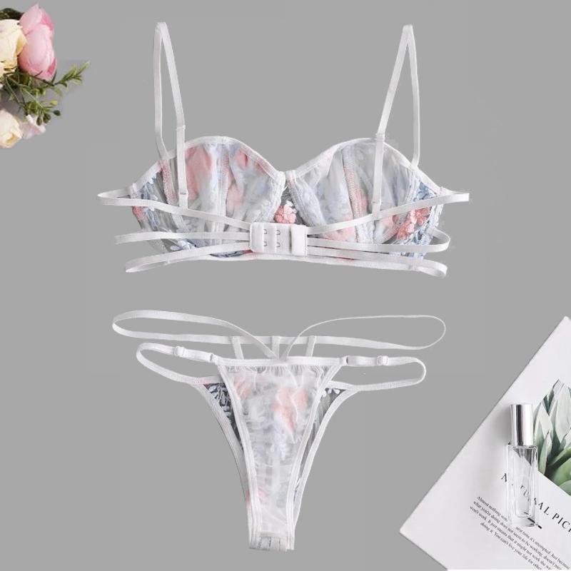 ADULOTY Ren Hoa Thêu Caged Áo Bralette Áo Lót Nữ Mới Quyến Rũ Áo Ngực Trong Suốt Lưới Quần Lót Nữ Váy Ngủ Và Thông