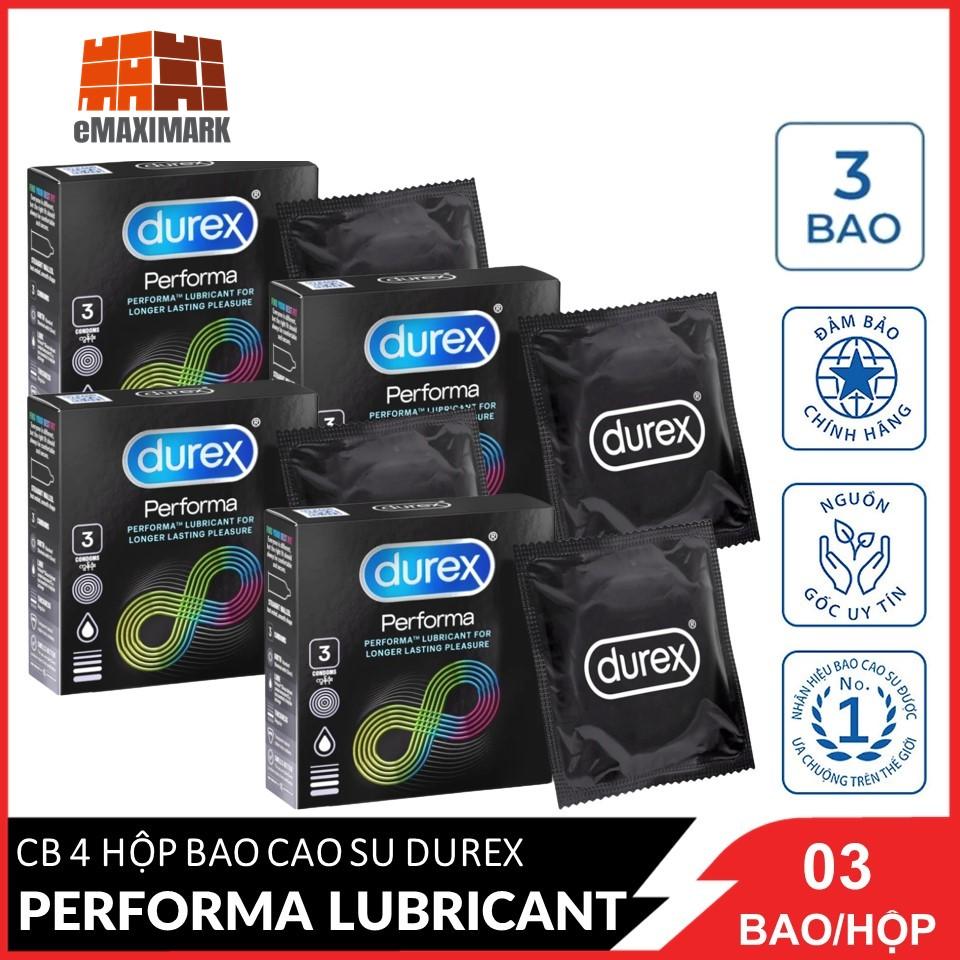 Combo 4 hộp Bao cao su Durex Performa (Đen) Hộp 3 cáiX4