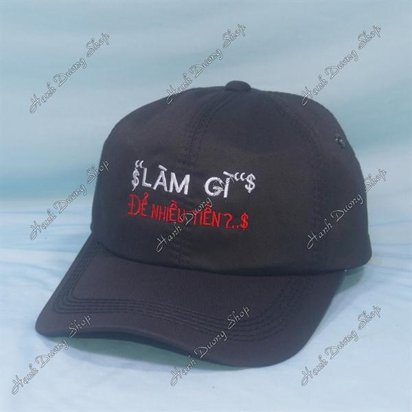 Nón kết thêu chữ Làm Gì Để Nhiều Tiền có khóa tăng giảm size phía sau - Đen