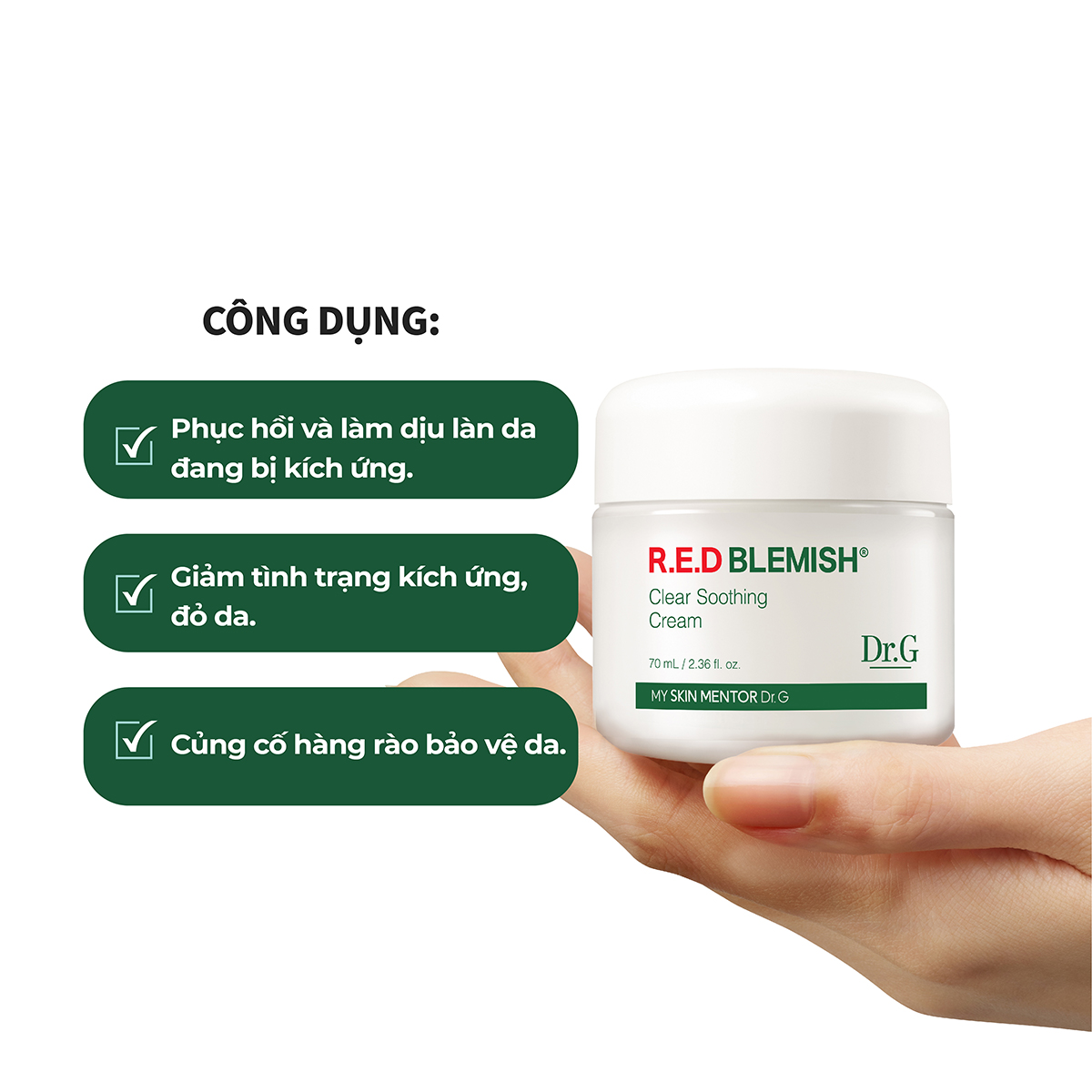 Combo Dr.G Kem dưỡng R.E.D Blemish Clear Soothing Cream 70ml và Nước tẩy trang PH Cleansing Water 490ml