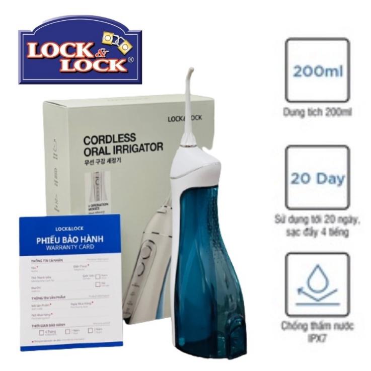 Tăm nước Lock&amp;Lock không dây Irrigator ENR156BLU 4 chế độ, dễ sử dụng, làm sạch kẽ răng,hàng chính hãng bảo hành 12 thán