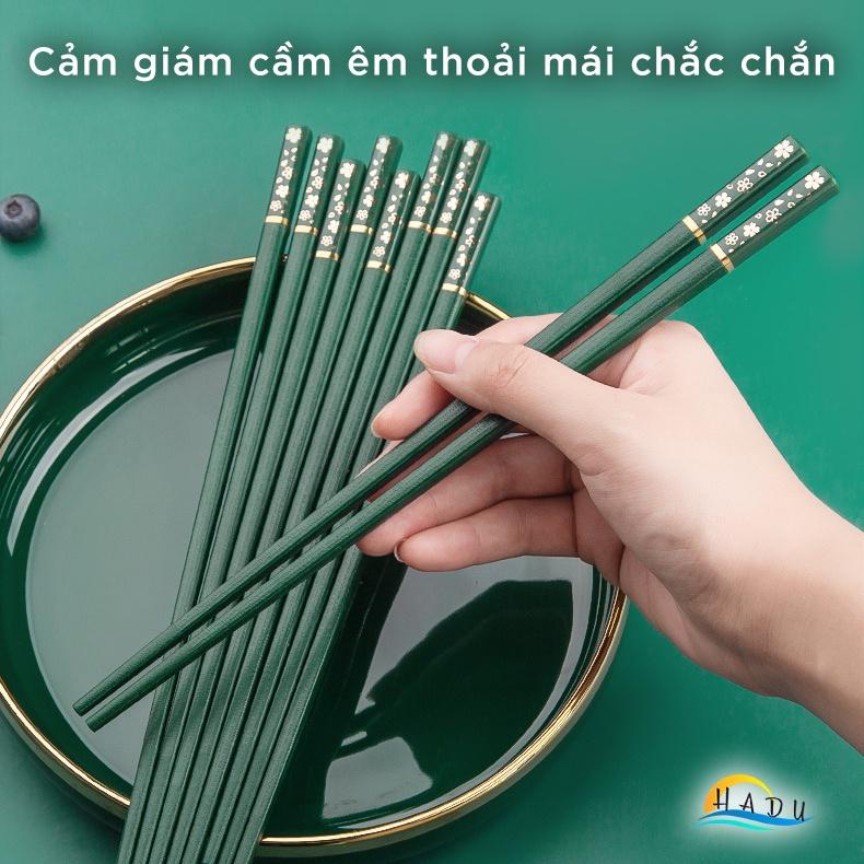 [5 Đôi] Đũa Ăn Cơm Cao Cấp Kiểu Nhật Bản Kháng Khuẩn Cao Cấp Sợi Thủy Tinh Khảm Hoa Anh Đào Sang Trọng HADU