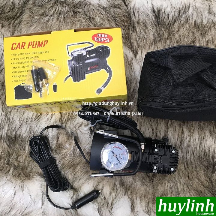 Máy bơm lốp mini ô tô Hiroma DHL-0312 - 12V - Tặng túi xách - Hàng chính hãng