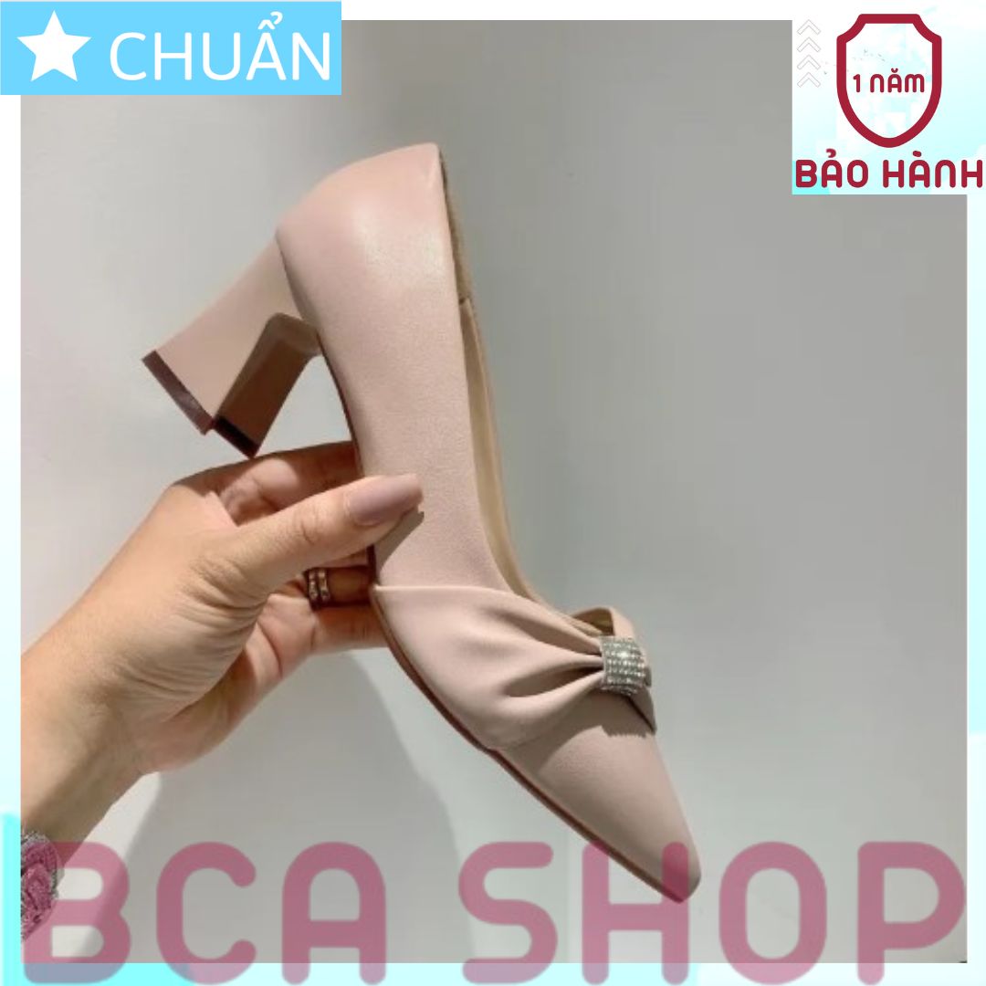 Giày cao gót nữ 5p RO413 ROSATA tại BCASHOP mũi nhọn đính nơ và hạt lấp lánh - màu da đậm