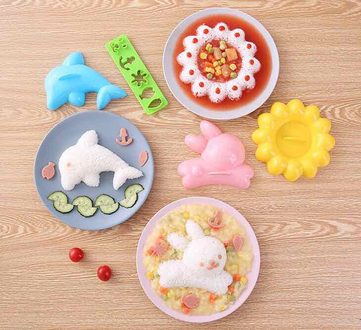 Bộ 4 khuôn ép cơm bento hình cá heo, hoa, thỏ size lớn (12-15cm) - giao ngẫu nhiên