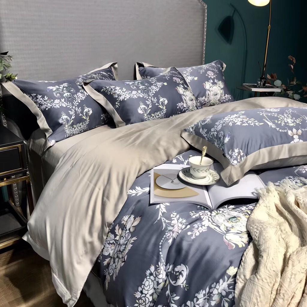 Bộ chăn ga gối cao cấp Tencel hoa 60s mềm mịn, mát lạnh