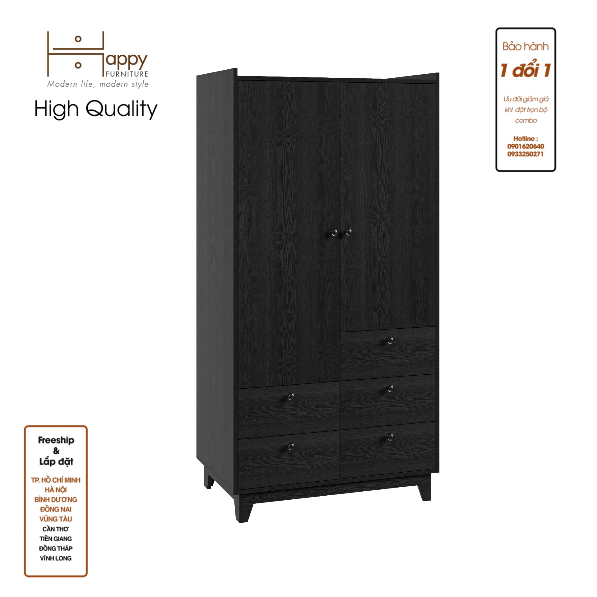 [Happy Home Furniture] KINA , Tủ quần áo 2 cửa mở - 5 ngăn kéo , 90cm x 58cm x 180cm ( DxRxC), TCM_039
