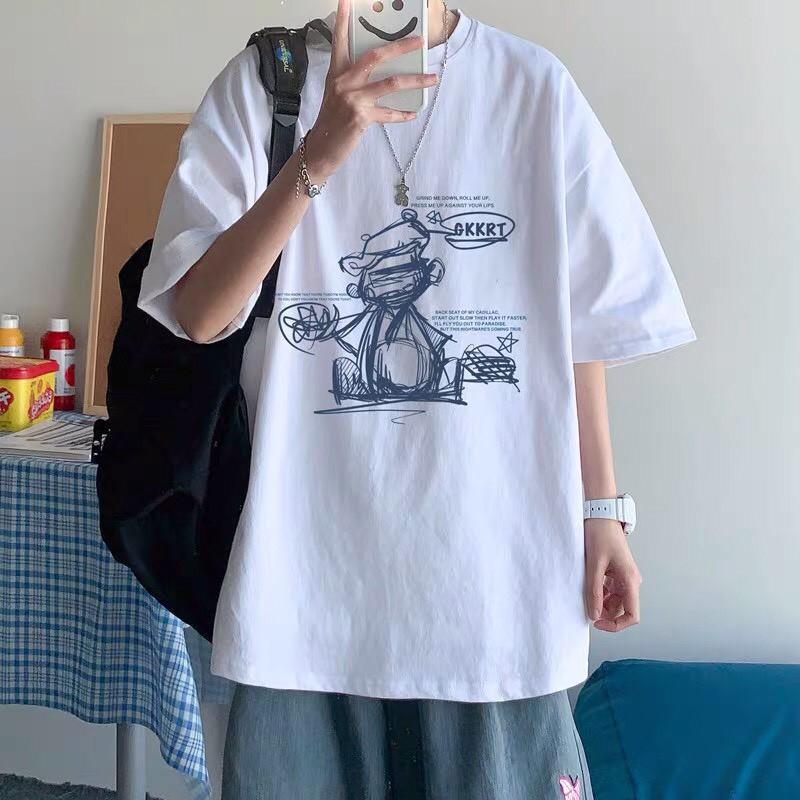 Áo Thun Tay Lỡ Cotton in Hoạt Hình GKKRT unisex form rộng Nam Nữ phong cách ulzzang KUN