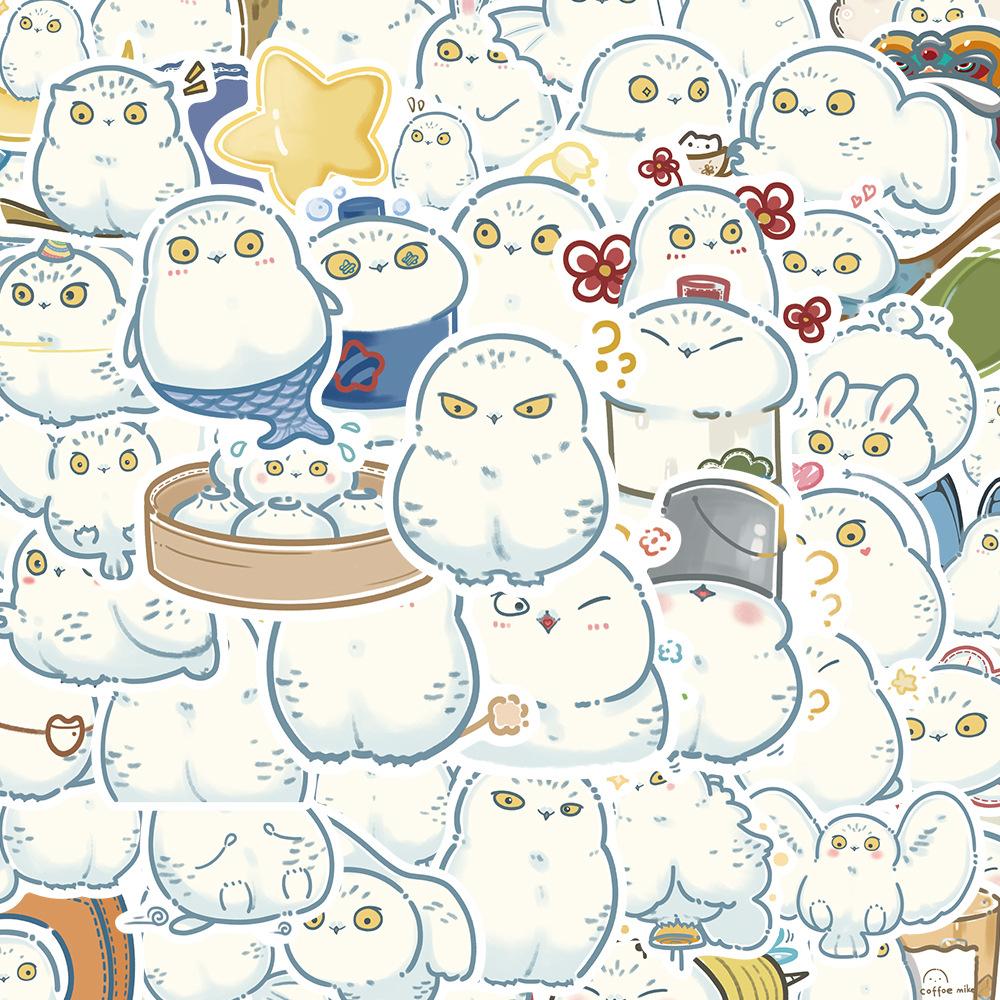 Sticker cú trắng chibi hoạt hình cute trang trí mũ bảo hiểm, guitar, ukulele, điện thoại, sổ tay, laptop-mẫu S54