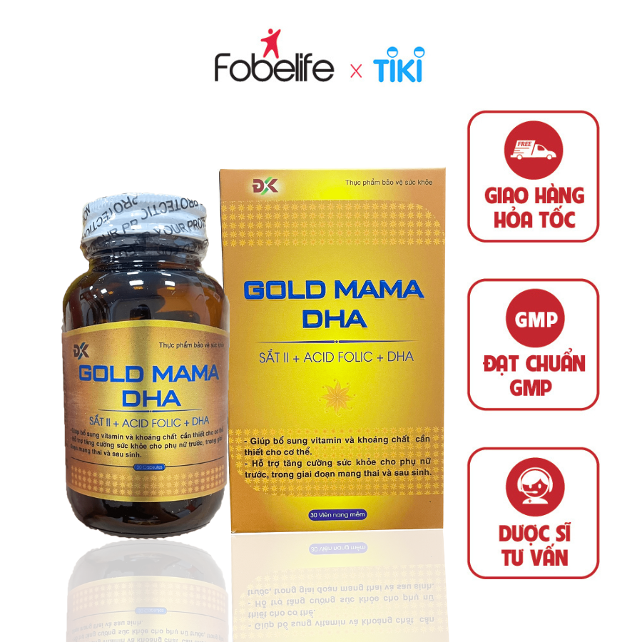 Viên Uống Bổ Sung Sắt Canxi Vitamin Cho Phụ Nữ Mang Thai Gold Mama DHA ( Hộp 30 viên )