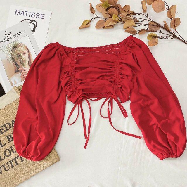 Áo croptop tay phồng rút dây