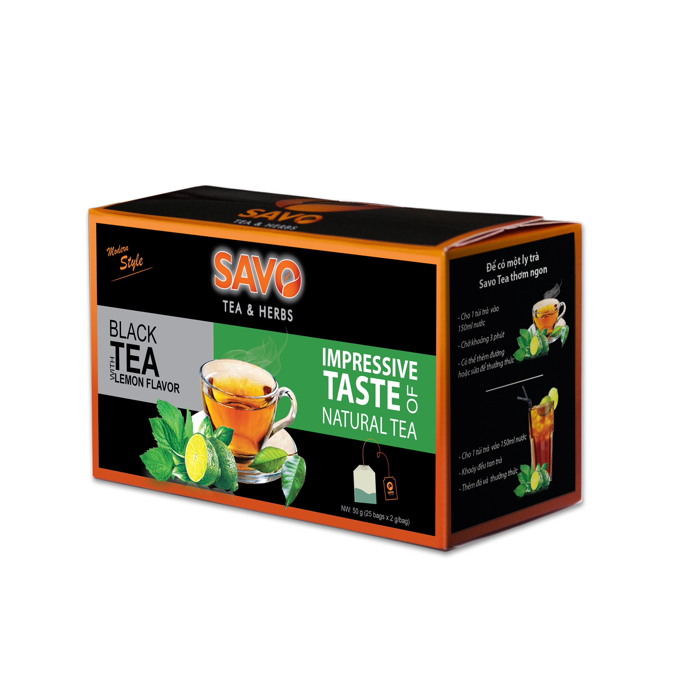 Trà SAVO Chanh (Lemon Tea) - Hộp 25 Gói x 2g