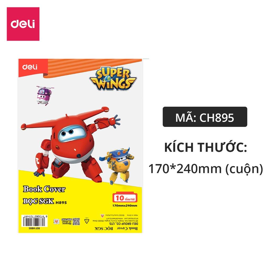 Bộ 10 Bao Bọc Sách SGK Vở Dán Bìa Trong Suốt Chống Nước Book Cover Super Wings Deli - Phù Hơp Cho Học Sinh Văn Phòng