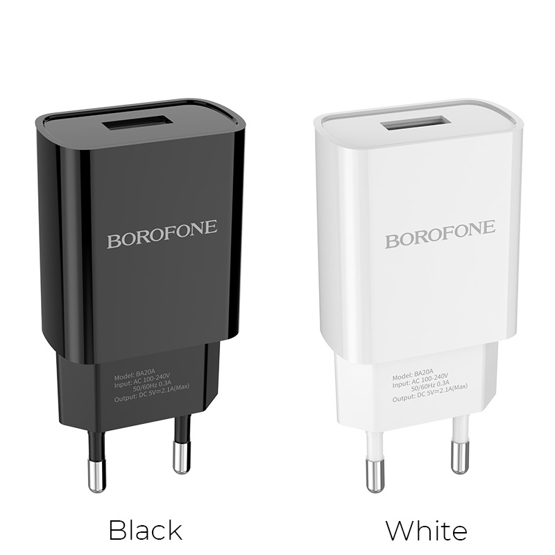 Cóc Sạc BOROFONE BA20A - 1 Cổng USB 2.1A (EU) - Hàng Chính Hãng