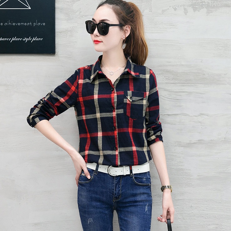 Áo nữ caro màu trẻ trung