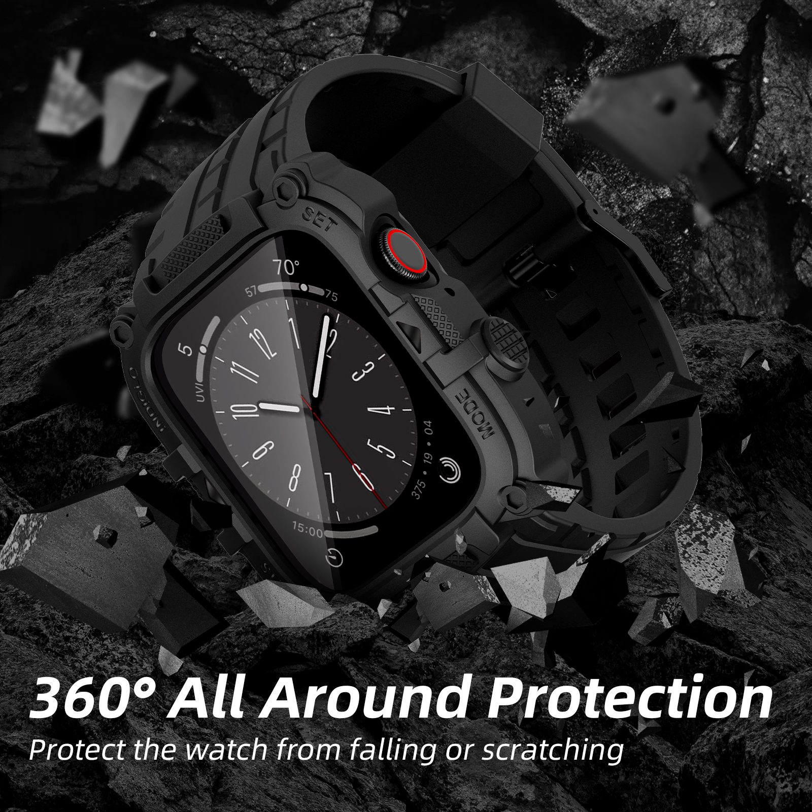 Ốp Case Kính Cường Lực tích hợp dây đeo TANK 360 cho Apple Watch Series 4/5/6/SE/7/8/9/SE1,2 Size 44mm/45mm - Hàng Chính Hãng
