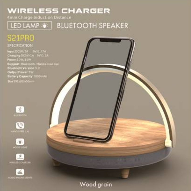 S21 Pro Wood Bộ sạc không dây Đèn LED Loa Bluetooth Công suất cao 15W Sạc nhanh cho iPhone 14 Sạc không dây Easy Touch Màu sắc: vân gỗ