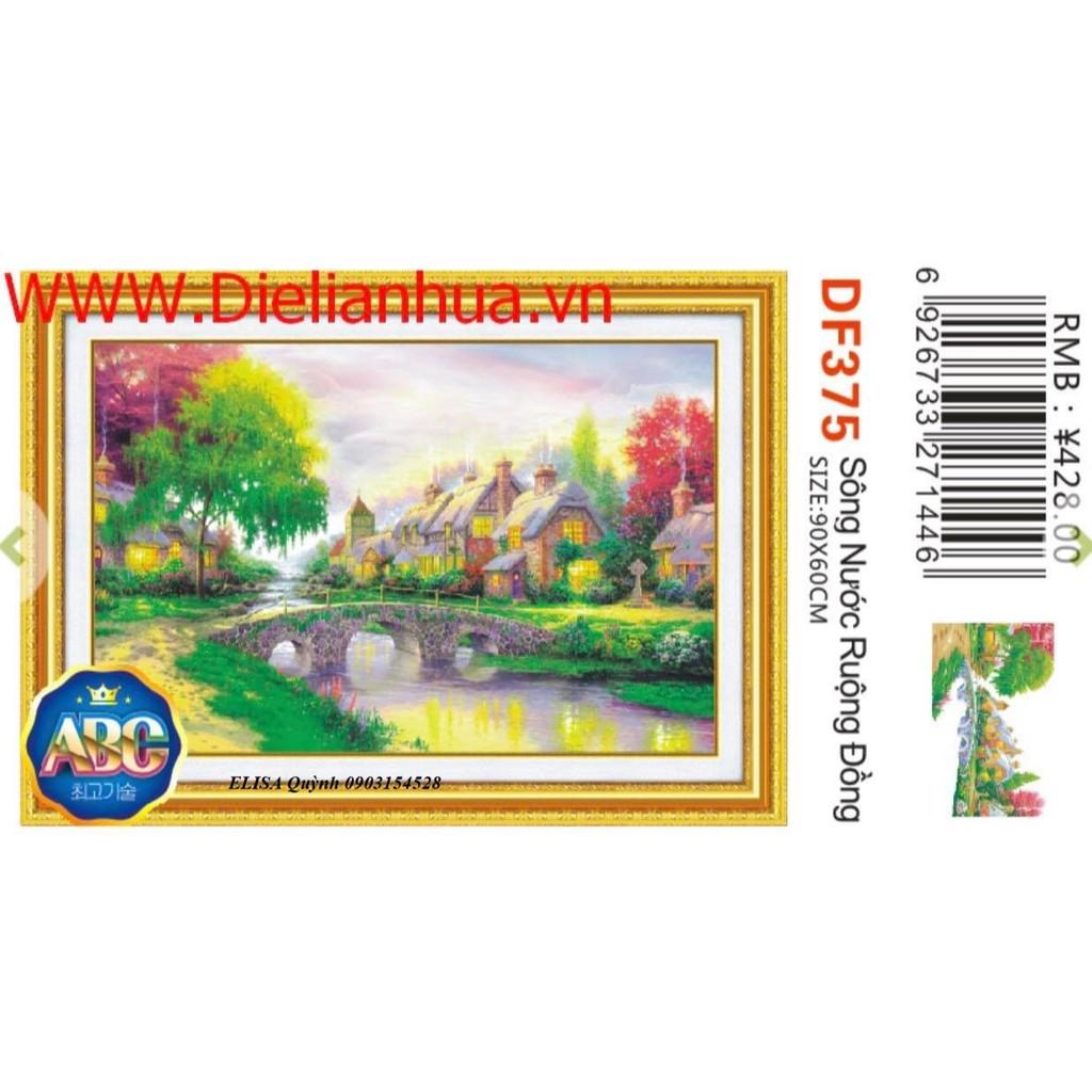 Tranh đá sông nước ruộng đồng DF375 - kích thước: 90 * 60cm.