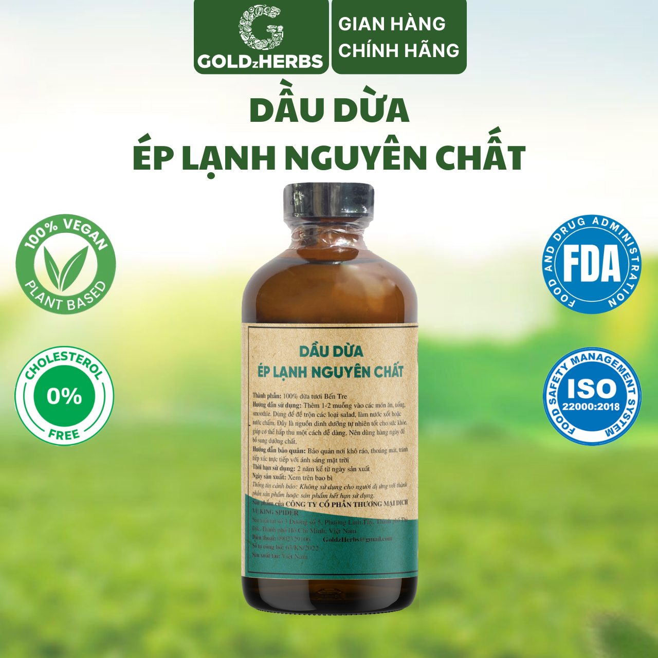 Dầu dừa ép lạnh nguyên chất GoldzHerbs - Chai 120ml/ 250ml