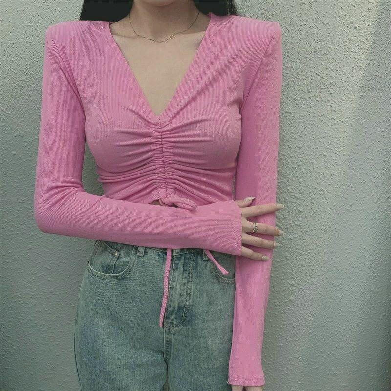 ÁO TAY DÀI RÚT NGỰC CROPTOP - A2RTD