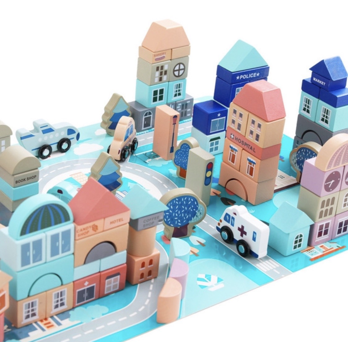 Set xây dựng thành phố mơ ước tặng kèm thảm chơi lắp ráp 2 mặt