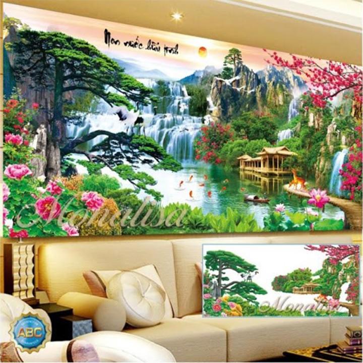 Tranh đá non nước hữu tình Y8298 - kích thước: 130 * 65cm.