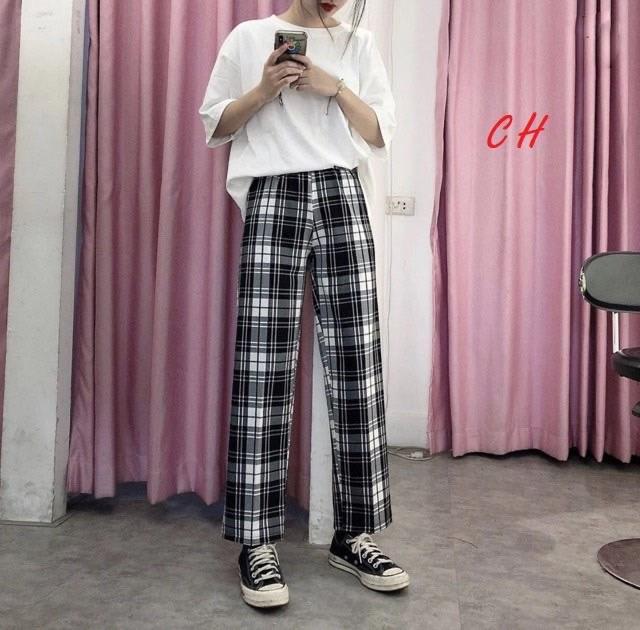 Sét áo thụng trơn + quần kẻ đen CH12