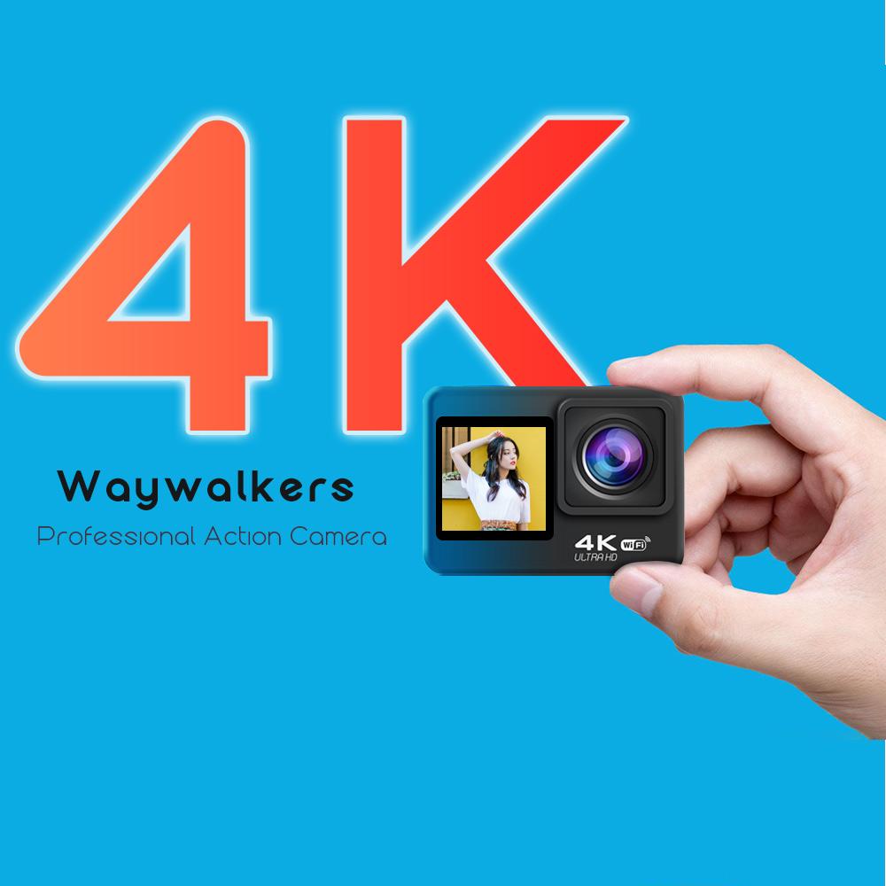 Máy ảnh hành động của Waywalkers 4K 60fps 24MP 2.0 inch màn hình EIS 4x Zoom Video quay 30m không thấm nước GO Pro Sports Mater