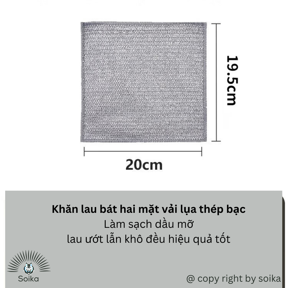 Khăn Lưới Bạc Rửa Chén, Khăn Lau Bếp Kim Loại Giẻ Rửa Bát Chén Dĩa Chất Liệu Sợi Bạc Soika SK-A02