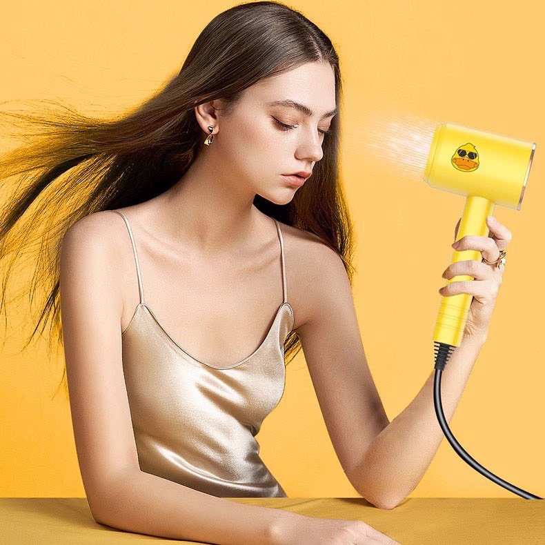 Máy sấy tóc mini du lịch hình con vịt vàng siêu dễ thương kèm đầu sấy