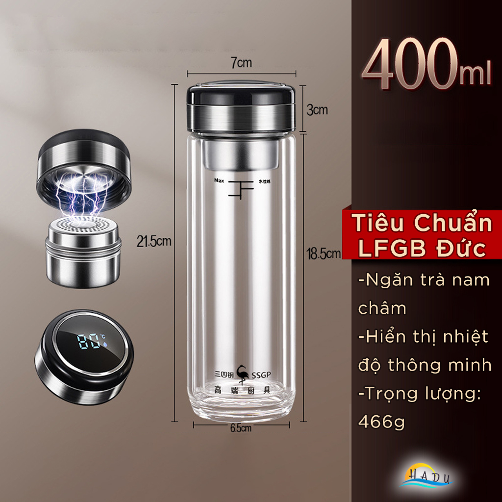 Bình Pha Trà Giữ Nhiệt Thủy Tinh 2 Lớp Có Lõi Lưới Lọc Cao Cấp 400ml Đạt Chất Lượng LFGB Đức SSGP