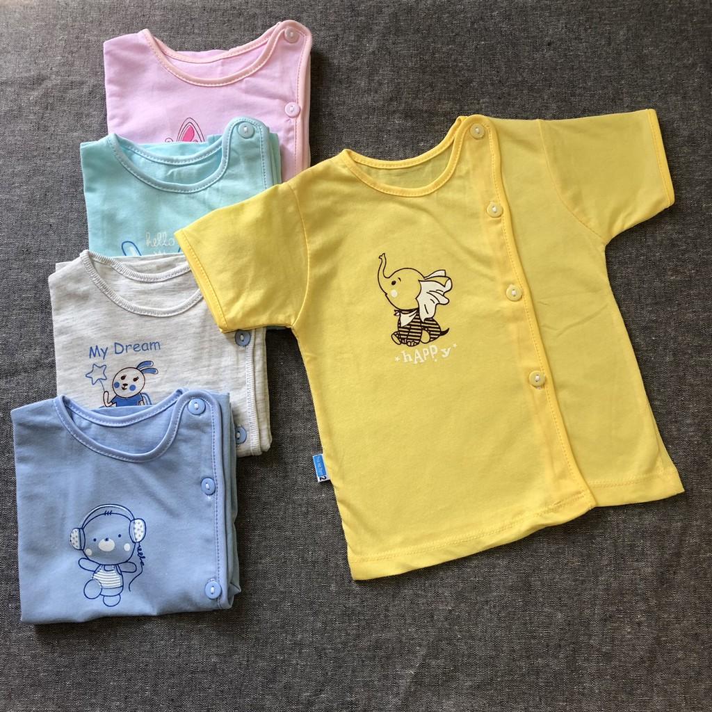 COMBO GIÁ SỈ - Combo 10 áo sơ sinh cotton màu tay ngắn cài nút lệch Thái Hà Thịnh