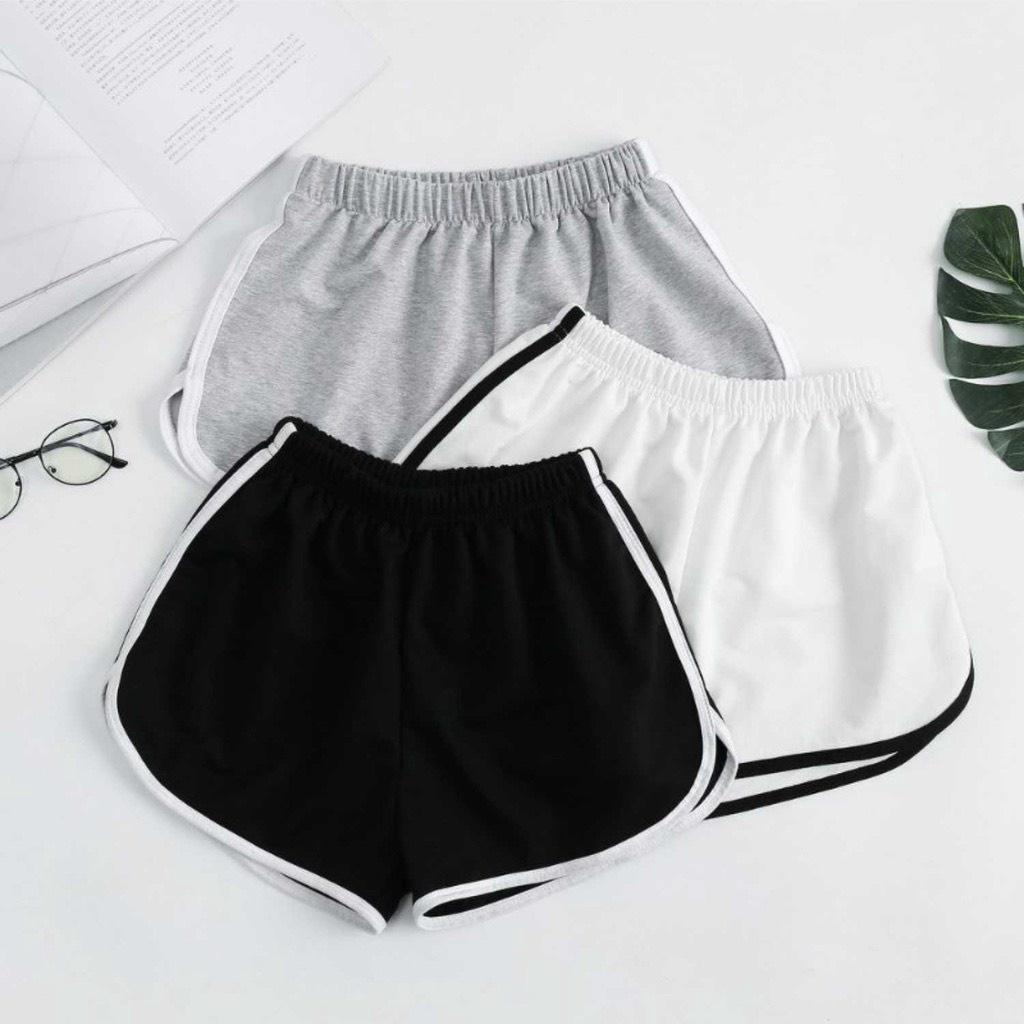 Quần đùi nữ dáng thể thao chất cotton co dãn ôm body sexy, quần dáng ngắn tôn V3 sexy Q03 - Trắng viền sọc