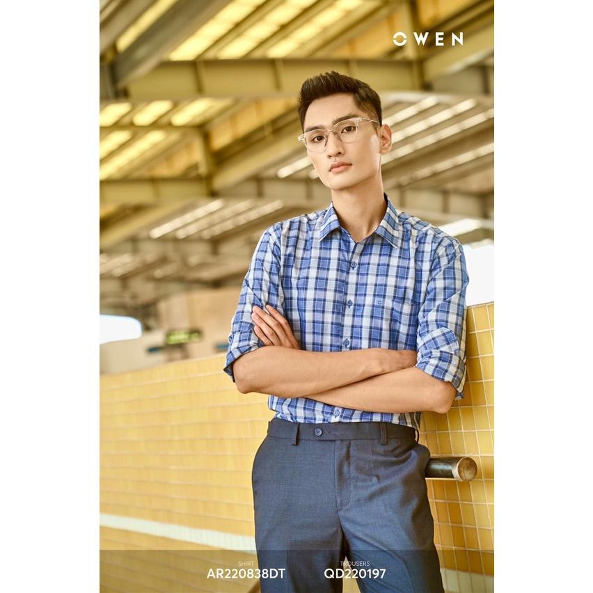 OWEN - Áo Sơ mi Owen Regular fit chất sợi tre kẻ ca rô xanh đậm 220838