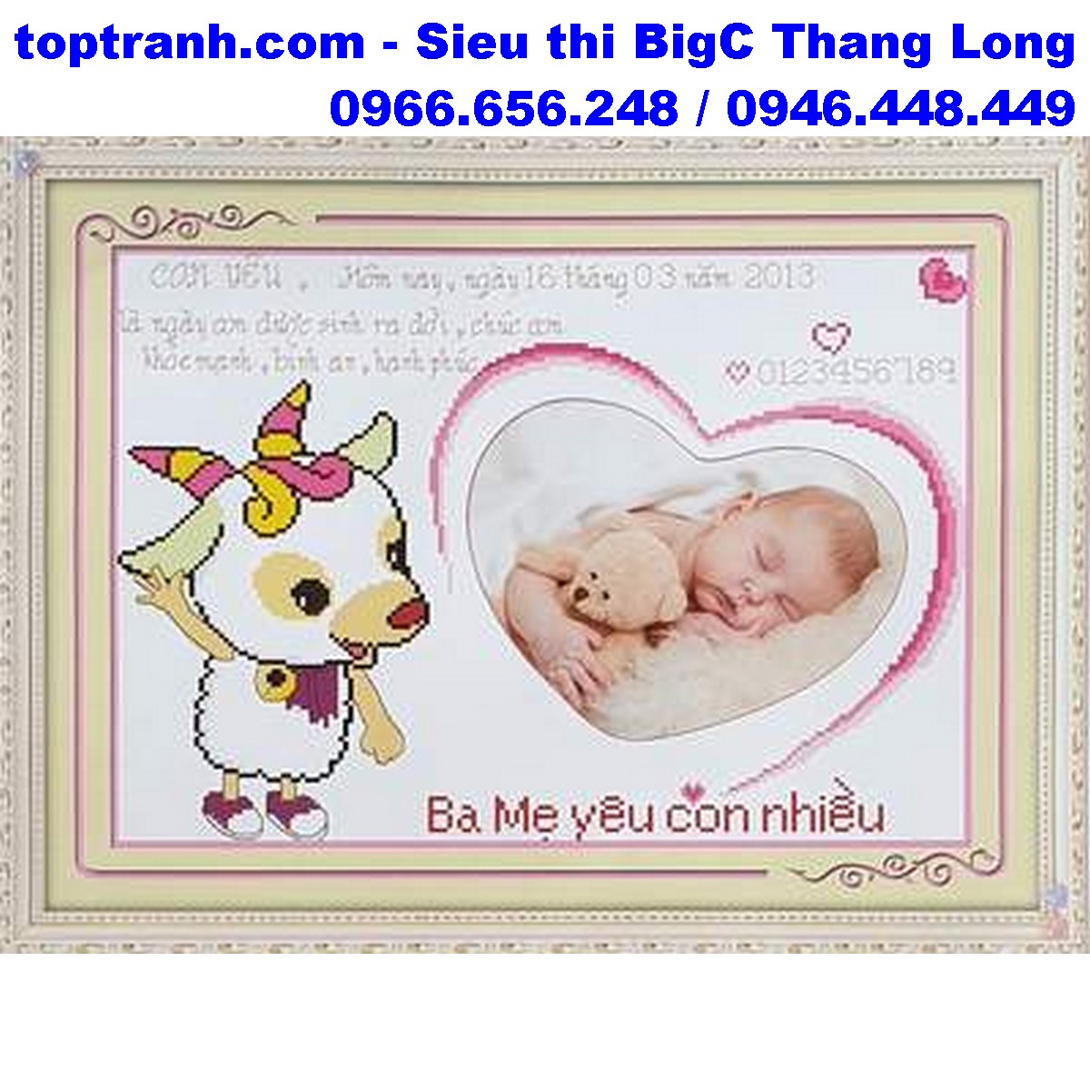 Tranh thêu chữ thập con dê thêu theo tuổi mùi cỡ to 222707 chưa thêu