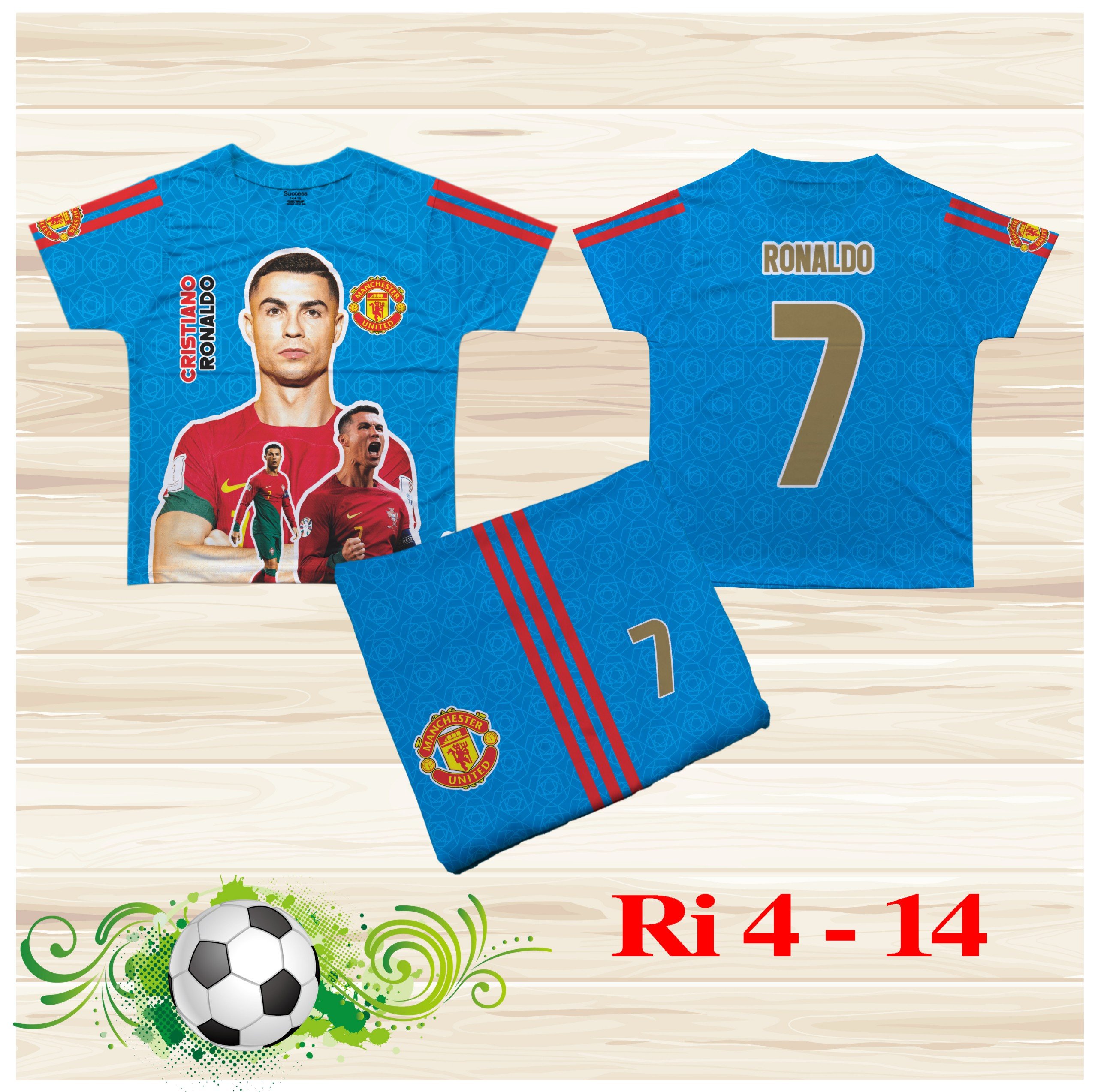 Đồ bộ thể thao cho bé hình Ronaldo 07 size từ 14-36kg chất thun lạnh thái mềm mát
