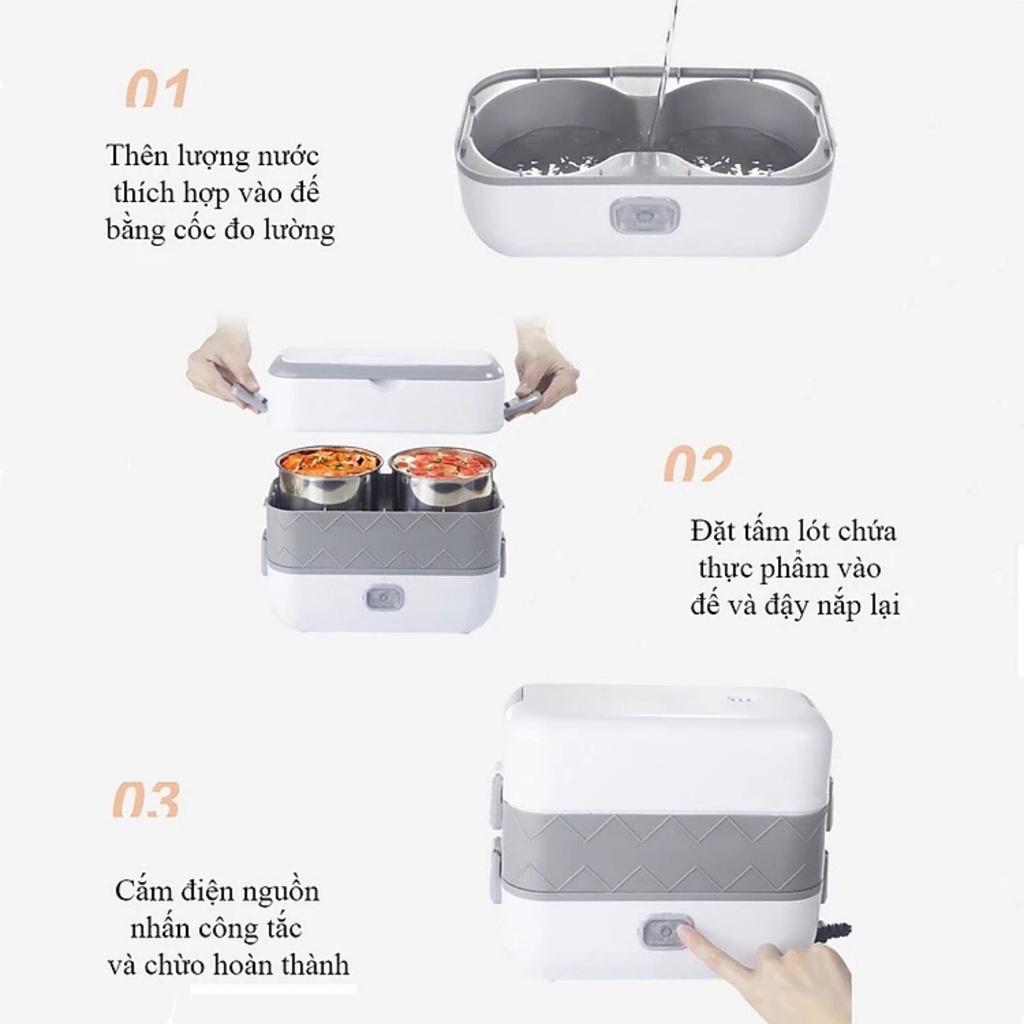 Hộp cơm cắm điện văn phòng 2 tầng giữ nhiệt 4 khay thức ăn, Hộp com hâm nóng tự nấu chín hâm nón
