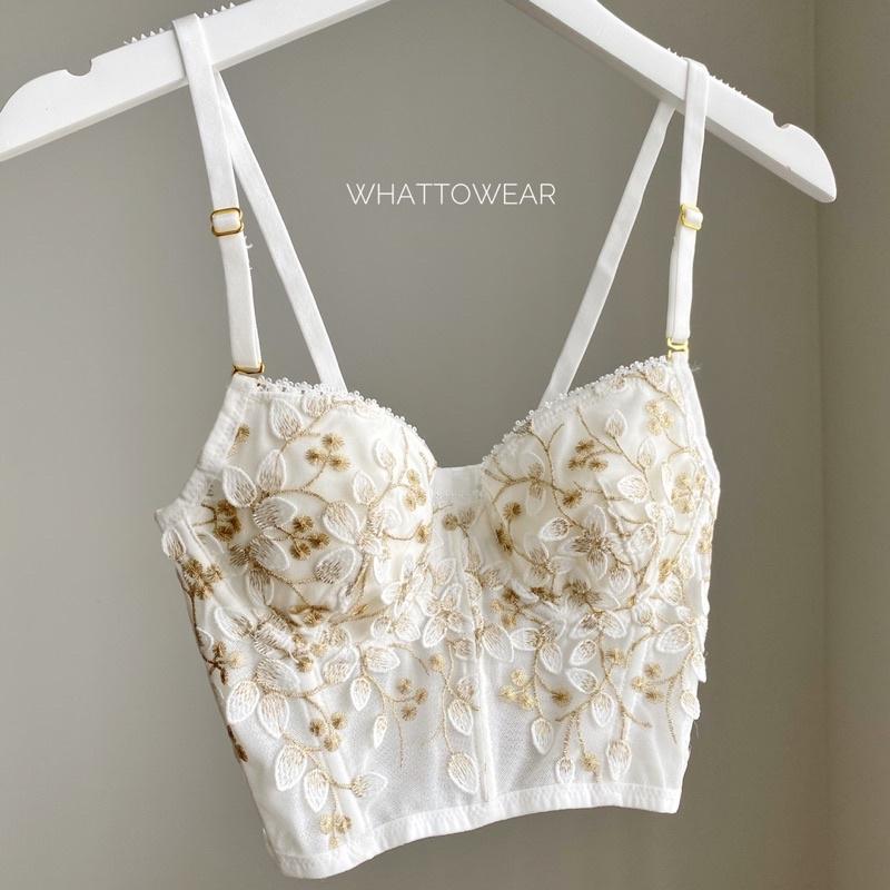 Áo bralette ren hoa trắng có gọng măc cài sau lưng