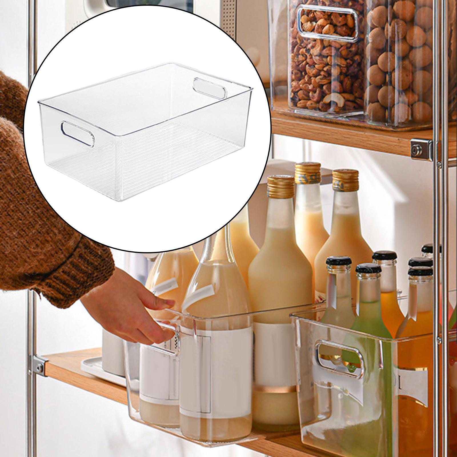 2x Transparent Storage Organizer Bin with Handle for Kitchen