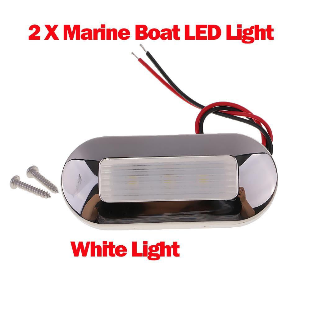 2pcs 12V Marine 3 LED Oblong Oval Surface Mount Courtesy Accent Light White