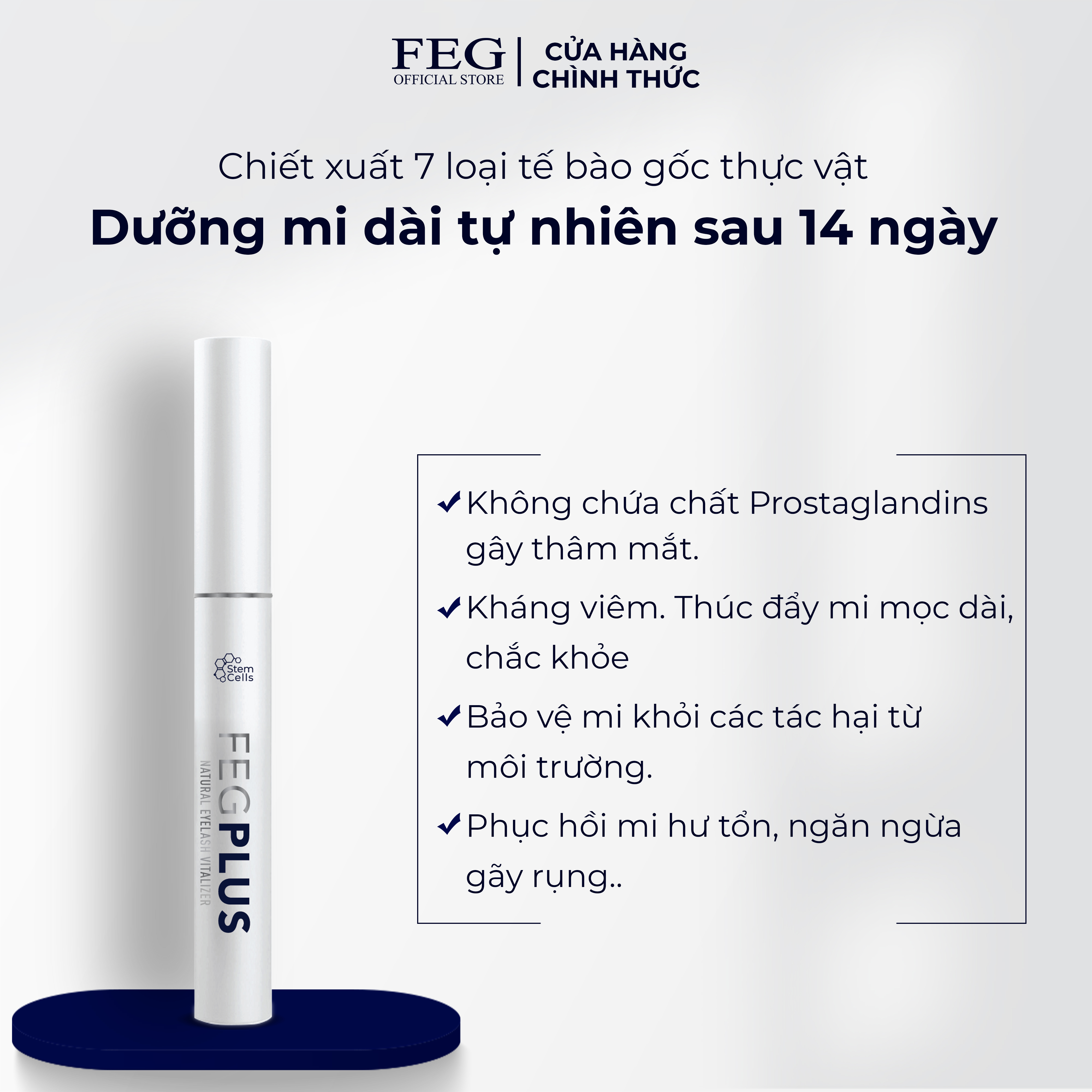 Dưỡng mi tế bào gốc FEG Plus Stem Cells ban ngày - Dài mi sau 14 ngày, không chứa Prostaglandins gây thâm mắt (5ml)