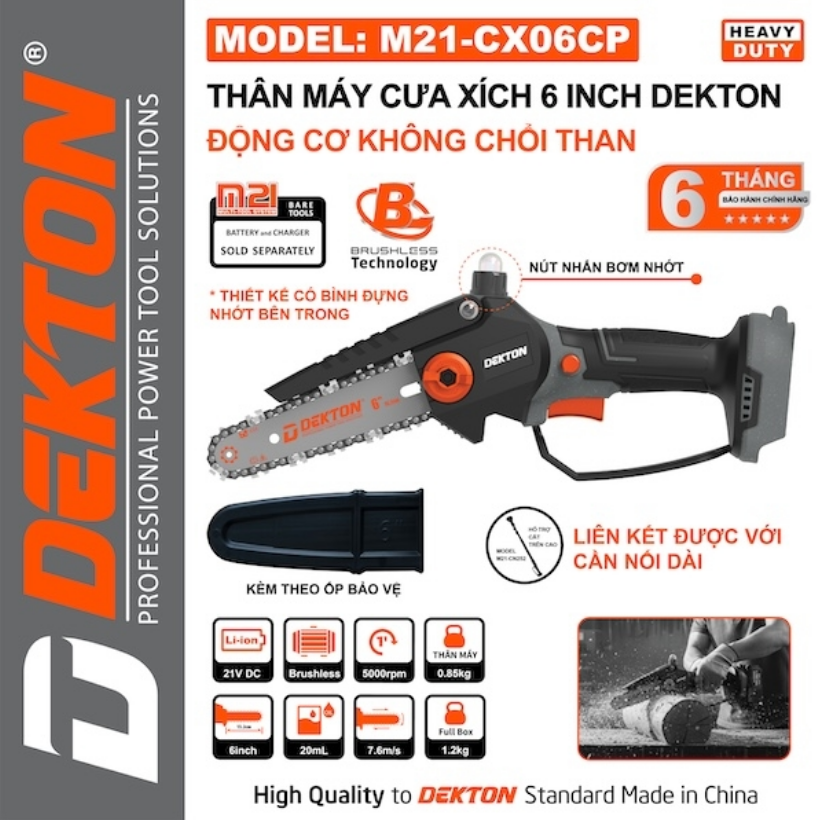 THÂN MÁY CƯA XÍCH PIN 6 INCH (15CM) MOTOR BRUSHLESS MÀU OLIVE M21-CX06XCP DEKTON - HÀNG CHÍNH HÃNG
