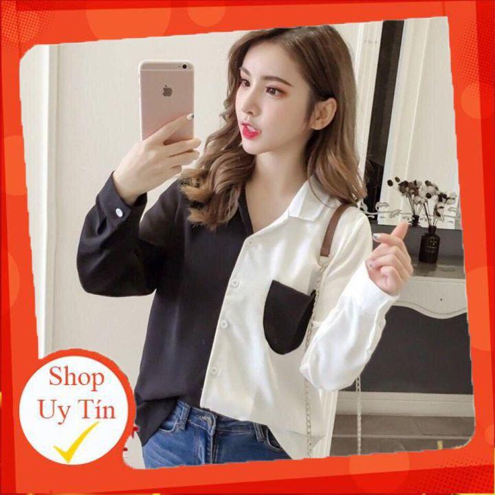 Sơ Mi Nữ, Sơ Mi Phối 2 Màu