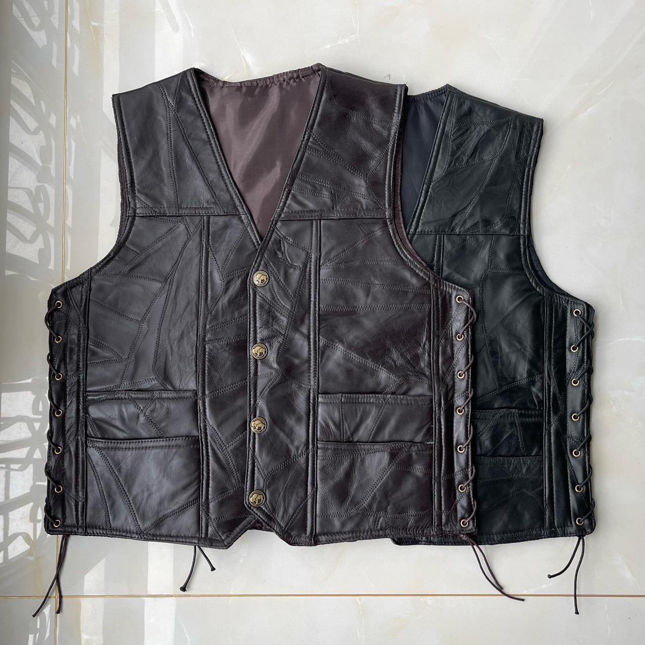 Tốt Nhất Xe Máy Harley Áo Vest Da Nam Áo Khoác Vai Da Thật Cưỡi Áo Vest Nâu Mẫu Da Cừu Nguyên Chất Đường Khâu