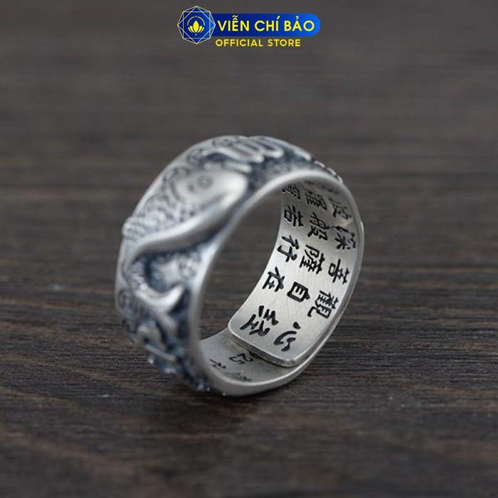 Nhẫn bạc nam Cá chép Lục Tự Chân Ngôn chất liệu bạc Thái 925 thời trang phụ kiện trang sức Viễn Chí Bảo N101173