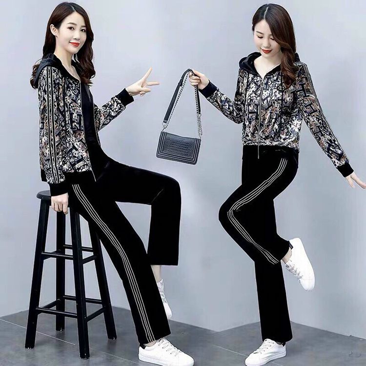 Đồ bộ nhung thu đông họa tiết phối sọc