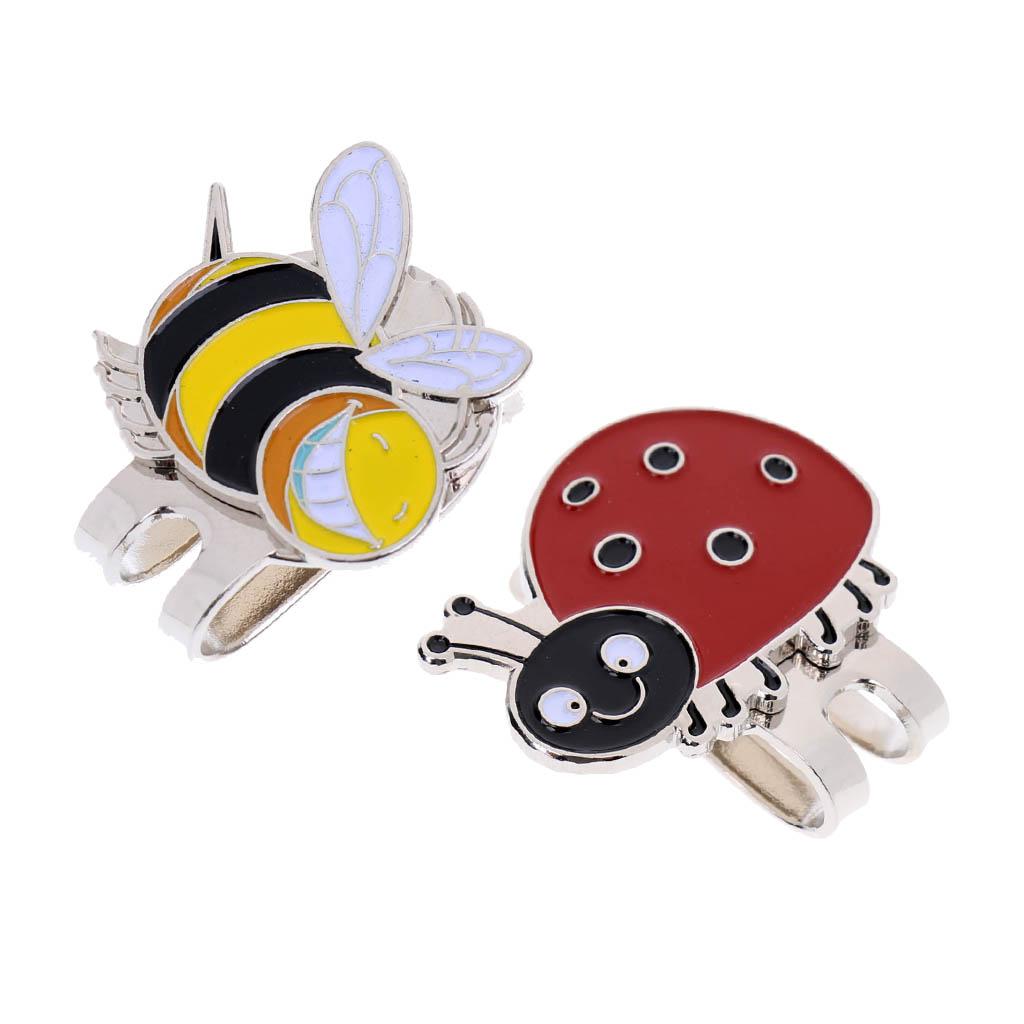 2Pcs Little Bee,Ladybird Pattern Magnetic Golf Ball Marker Clip On Golf Cap Visor Golf Accessory