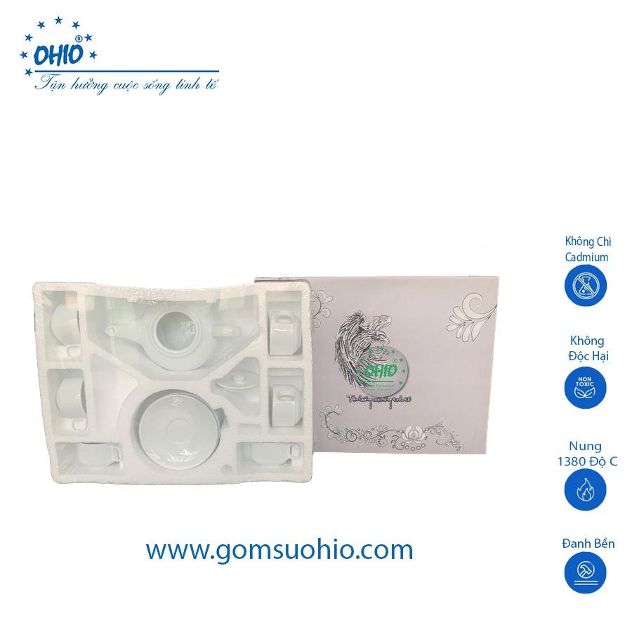 Bộ Ấm Trà Dẹt Sứ Trắng OHIO