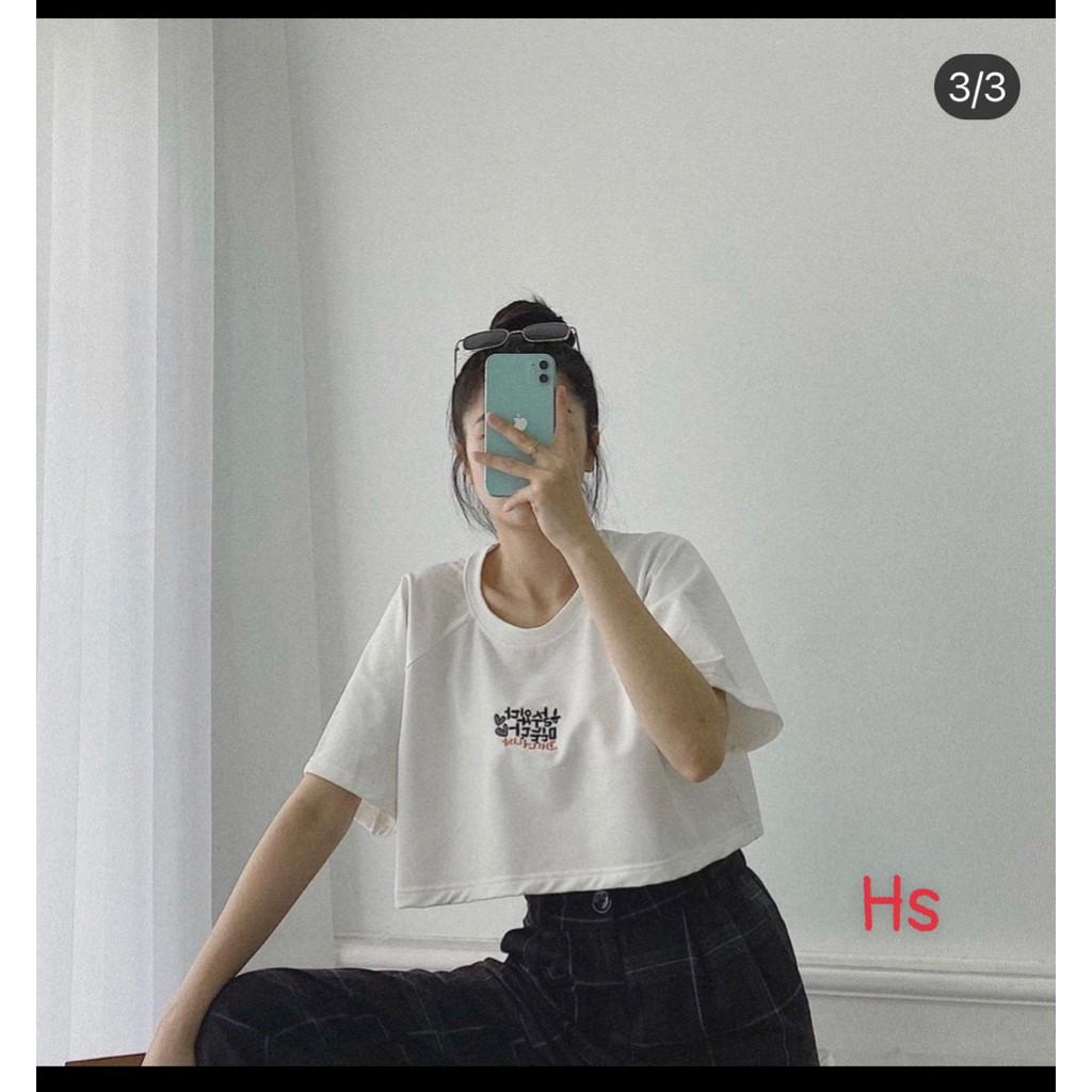 Áo Croptop Nữ Freesize Đáng Yêu Chữ Hàn Áo Nữ Ngắn Dáng Rộng 2 Màu