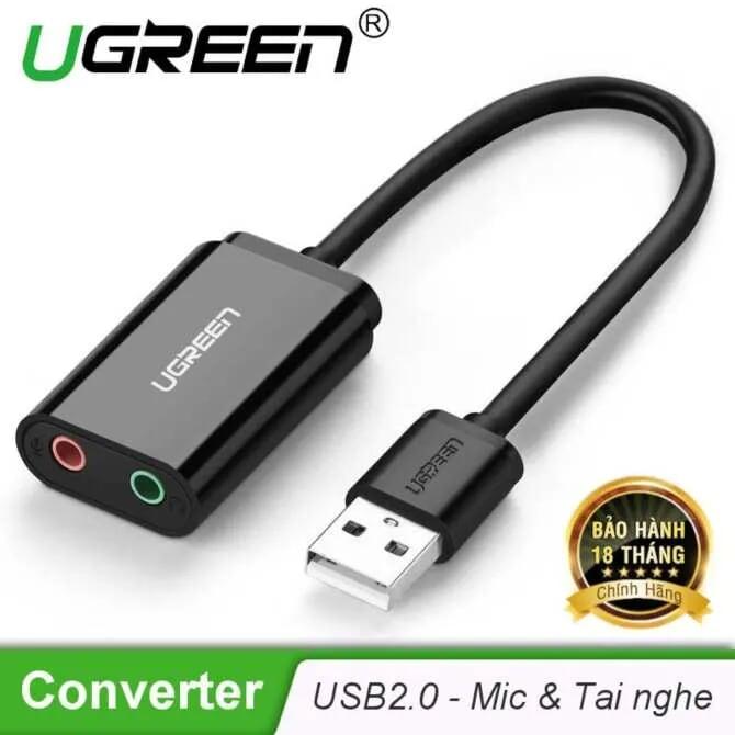 Ugreen UG30724US205TK 15CM màu Đen Bộ chuyển USB 2.0 sang Loa + MIC chuẩn 3.5mm - HÀNG CHÍNH HÃNG